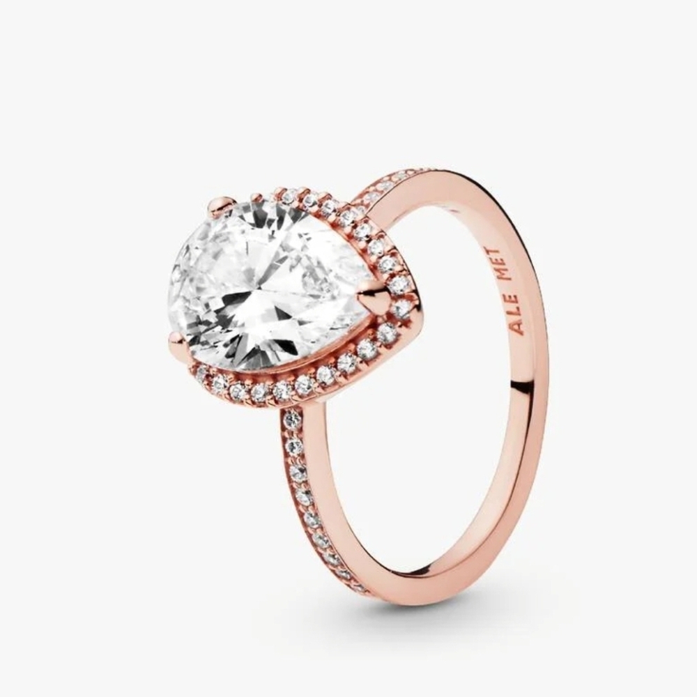 Pandora Sparkling Teardrop Halo Ring14k rose gold plating Size 4.5